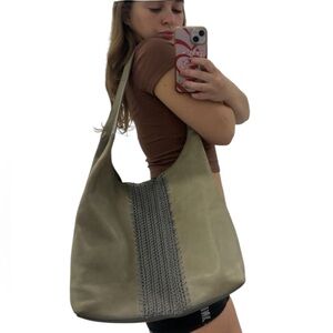 Vintage The Sak Leather Greenish Grey Shoulder Bag